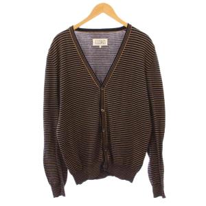 ニットカーディガン 長袖 Vネック 薄手 ボーダー柄 バイカラー 1 紺 ネイビー 茶 ブラウン /BB
