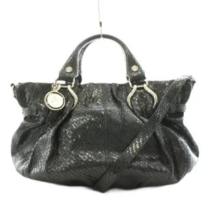 ショルダーバッグ 2Way パイソン型押し レザー ブラック WD-SA-0059