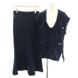 セットアップ 上下 ニットベスト プルオーバー M スカート ロング フレア イージー ウエストゴム フリンジ