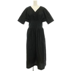 24SS Round Form Dress ロング ワンピース 半袖 Vネック 38 M 黒 ブラック