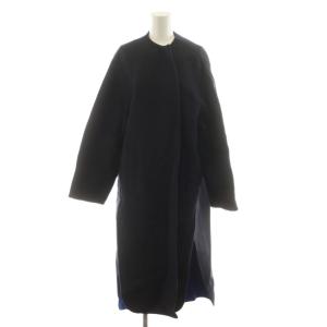 ノーカラーコート ロング丈 ウール アウター 38 黒 ブラック 青 ブルー 300CA330-1500