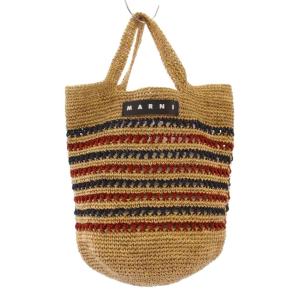 ラフィア カゴバッグ トートバッグ ハンドバッグ ボーダー ベージュ /KH