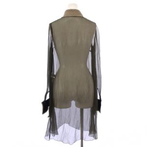 N°21 シャツ ブラウス プルオーバー チュニック丈 長袖 レギュラーカラー 切替 シアー シースルー ハーフボタン