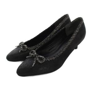 パンプス リボン シューズ 24cm 黒 ブラック 2446 /YM