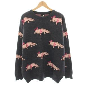 ウーパールーパージャガードBIGニットセーター クルーネック 長袖 タグ付き 5 グレー ピンク 316113