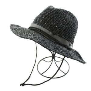 ラフィアハット 麦わら帽子 ロゴ 黒 ブラック NN01554 /AN12