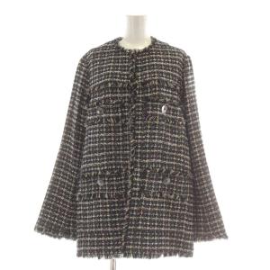 ツイードノーカラージャケット 36 黒 ブラック フリンジ 3396204 /AU