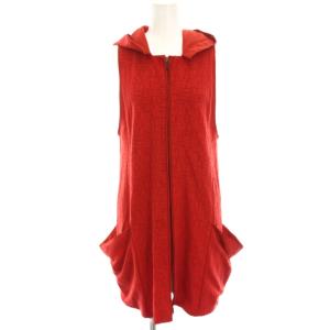 TRUNK ロングベスト ジップアップ フード 総柄 40 赤 レッド /HN