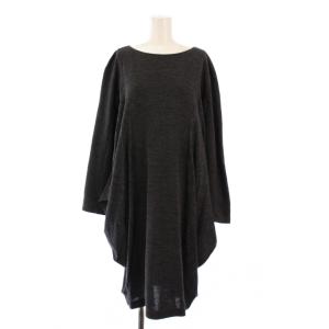 ワンピース ひざ丈 変形 長袖 クルーネック ストレッチ ウール ワンカラー 40 グレー /BB