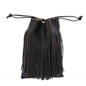 吉田カバン 5525gallery ハンドバッグ 巾着 フリンジ レザー ワンカラー 黒 ブラック /BB
