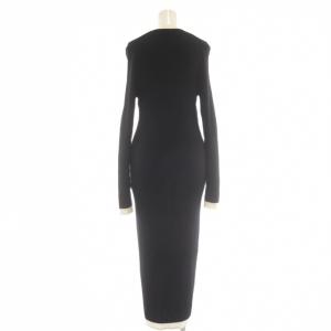 alice + olivia ロングワンピース 長袖 リブニット ウール バイカラー Vネック M 黒 ブラック 白 ホワイト /AU