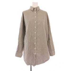 シャツ ブラウス 長袖 レギュラーカラー オーバーサイズ ストライプ柄 バイカラー F 茶 ブラウン 白