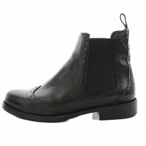 サイドゴアブーツ ショートブーツ ウイングチップ レザー 35 黒 ブラック /AN19