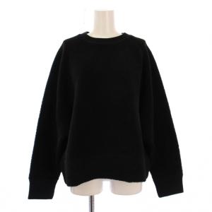 スウェット トレーナー ボア 長袖 クルーネック ストレッチ ワンカラー ウール混 S 黒 ブラック /BB