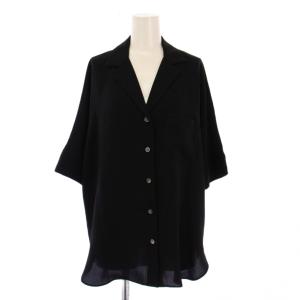 シャツ ブラウス 五分袖 オープンカラー シアー シースルー ストレッチ 無地 ワンカラー S 黒 ブラック