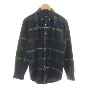 カジュアルシャツ 長袖 S 緑 グリーン 紺 ネイビー チェック柄 /RR