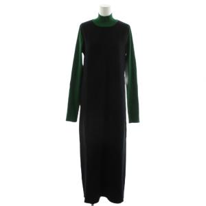 ニットワンピース ミモレ ロング 長袖 ハイネック 38 黒 ブラック 緑 グリーン 522150301801