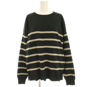 23AW ウォッシャブルルーズクルーネックプルオーバー ニット カットソー 長袖 ボーダー 黒 ブラック
