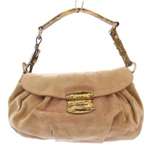 ハンドバッグ ワンハンドル スエード プッシュロック式 ロゴ ベージュ /BB OH