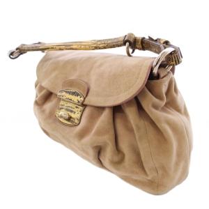 PRADA ハンドバッグ ワンハンドル スエード プッシュロック式 ロゴ ベージュ /BB OH