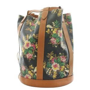 ショルダーバッグ バケットバッグ 巾着 花柄 レザー黒 ブラック 茶 ブラウン /AN14