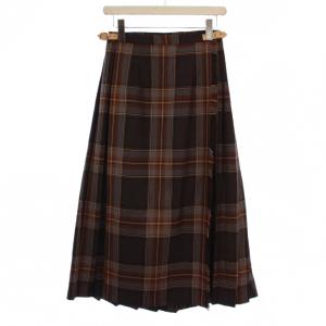 ロングキルトスカート チェック柄 ウール 10 茶 グレー IFG9510011 /BM