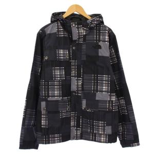 マウンテンパーカー ナイロンジャケット アウター ショート丈 チェック柄 M 紺 ネイビー 黒 ブラック