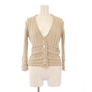 ニットカーディガン 長袖 Vネック ショート丈 フリル 40 ベージュ タグ付き /BB
