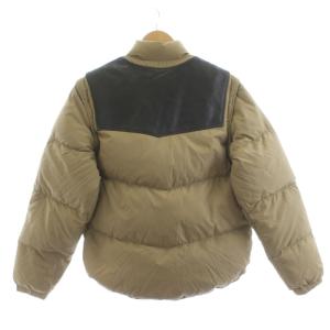 Schott DOWN USA製 ダウンジャケット スタンドカラー ジップアップ レザー 切替 42 茶 ブラウン 黒