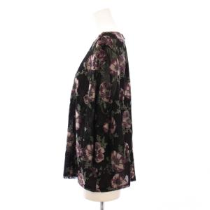 Leilian シャツ ブラウス プルオーバー 長袖 クルーネック ストレッチ シアー シースルー 花柄 17 黒 ブラック