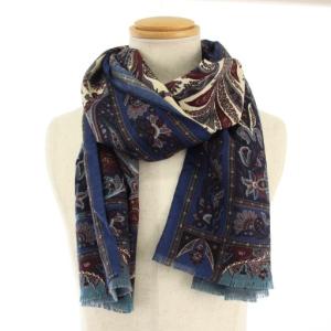 ETRO ストール シルク混 ペイズリー柄 青 ブルー /TK