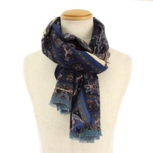 ETRO ストール シルク混 ペイズリー柄 青 ブルー /TK