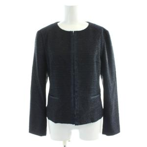 ツイードジャケット 3 紺 ネイビー ノーカラー /AP