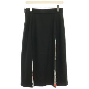 MOGA フレアスカート ひざ丈 総柄 切替 ウール 絹 シルク混 3 黒 ブラック /HN