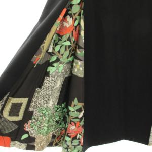 MOGA フレアスカート ひざ丈 総柄 切替 ウール 絹 シルク混 3 黒 ブラック /HN