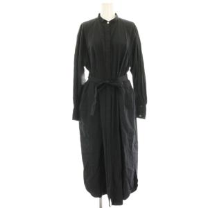 シャツワンピース マキシ ロング 長袖 リボン 2 黒 ブラック /HN