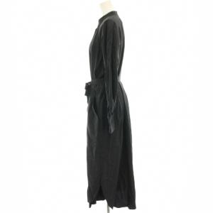 MOGA シャツワンピース マキシ ロング 長袖 リボン 2 黒 ブラック /HN