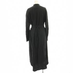 MOGA シャツワンピース マキシ ロング 長袖 リボン 2 黒 ブラック /HN