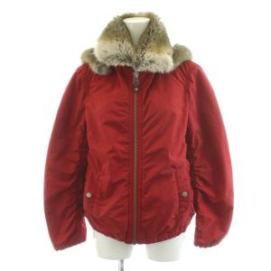 中綿ジャケットフード ファー 裏地チェック アウター 38 赤 レッド FCF66-631 /AN72