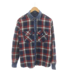 DIESEL デニムシャツ 長袖 M 青 ブルー 赤 レッド リバーシブル チェック柄 /RR