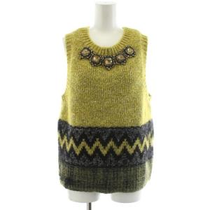 ベスト プルオーバー ビジュー ウール  モヘヤ混 38 緑 グリーン 黒 ブラック /AN39