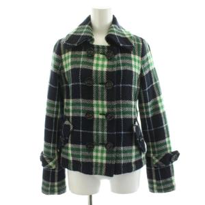 ジャケット チェック柄 ダブル ウール 38 紺 ネイビー 緑 グリーン FCF22-593-30 /AN48