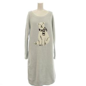 MOCOMOCO ジャガードモチーフ ルームウェア ワンピース F アイスブルー 水色 ライトブルー シロクマ柄