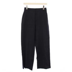 23SS リネンレーヨンストレッチワイドパンツ スラックス ジップフライ ワンカラー 無地 36 黒 ブラック
