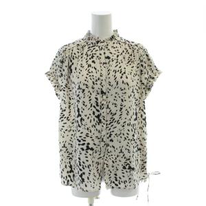 シャツ ブラウス 半袖 36 ベージュ 黒 ブラック 総柄 /AP