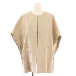 ノーカラージャケット アウター 半袖 フレンチスリーブ ワンカラー 麻 リネン 2 ベージュ /BB