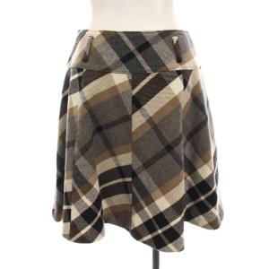 BURBERRY BLUE LABEL スカート ミニ チェック ウール 38 茶 黒 白 E1S23-423-09 /YM