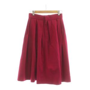 Drawer フレアスカート ミモレ ひざ丈 ウール 36 赤 レッド ジップポケット /RR