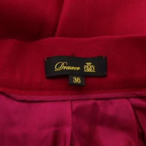 Drawer フレアスカート ミモレ ひざ丈 ウール 36 赤 レッド ジップポケット /RR