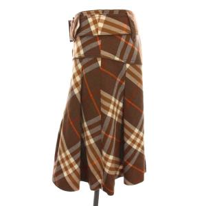 BURBERRY BLUE LABEL スカート ミニ チェック 38 ブラウン オレンジ ベルト付き FXF56-680-56 /YM